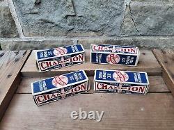 Lot of 4 Champion Spark Plug Boxes Shielded Double Ribbed Ford Models A B Empty